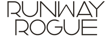A black and white image of the Runway Rogue logo